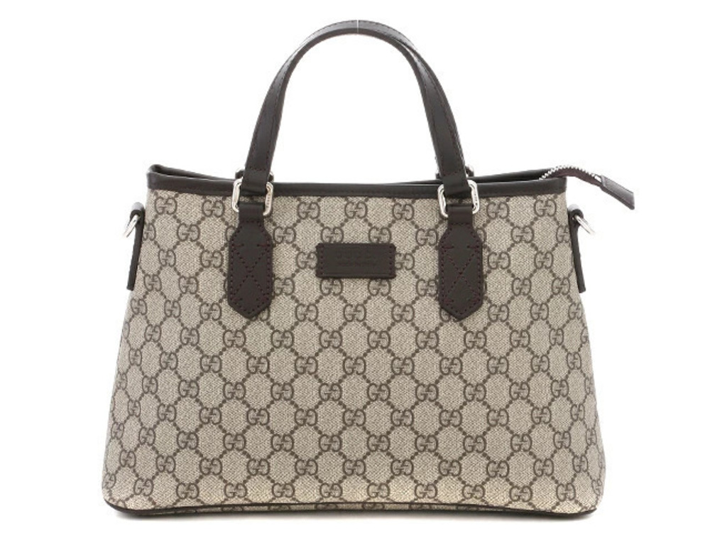 Gucci GG Supreme canvas tote bag brown leather dual top